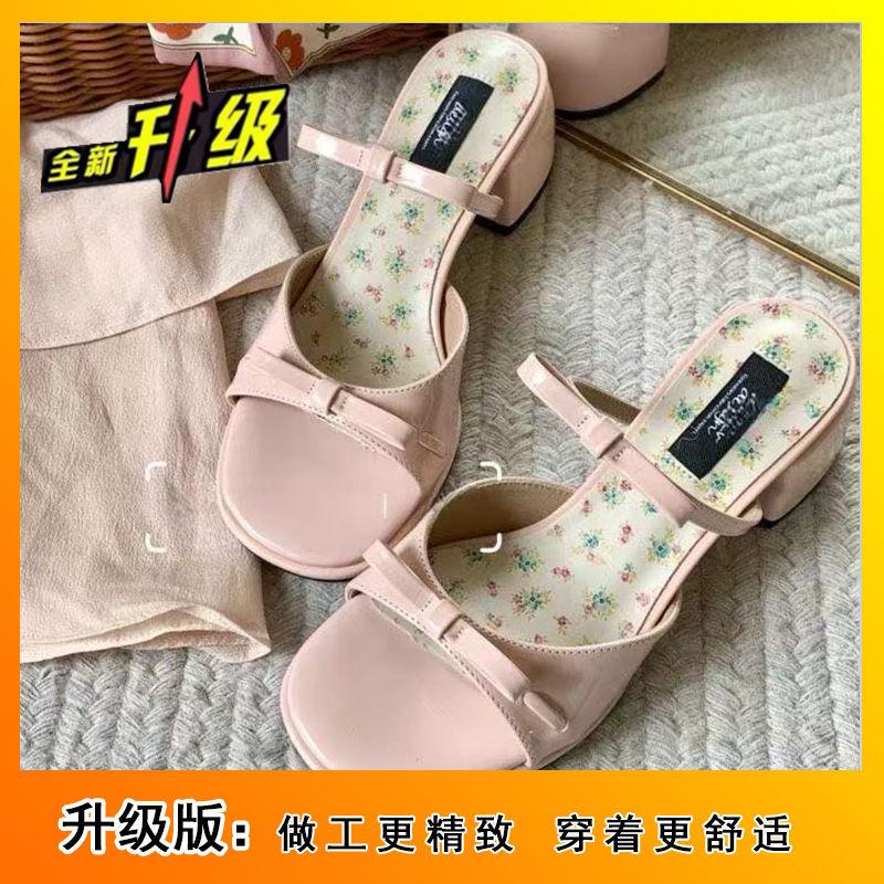 Sweet bow high heels women's sandals with skirt oil painting girl heightening foreign style sandals 2025 summer new