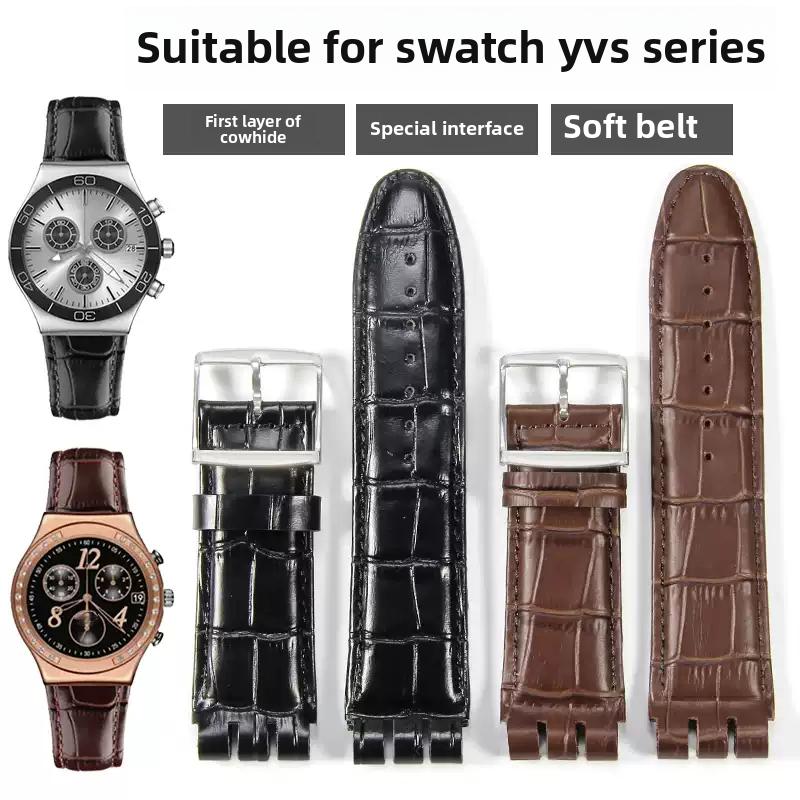 23 мм Ремешок для часов из натуральной кожи и силикона для Swatch YOS440 449 401G 447 448 IRONY Мужские ремешки с матовой текстурой