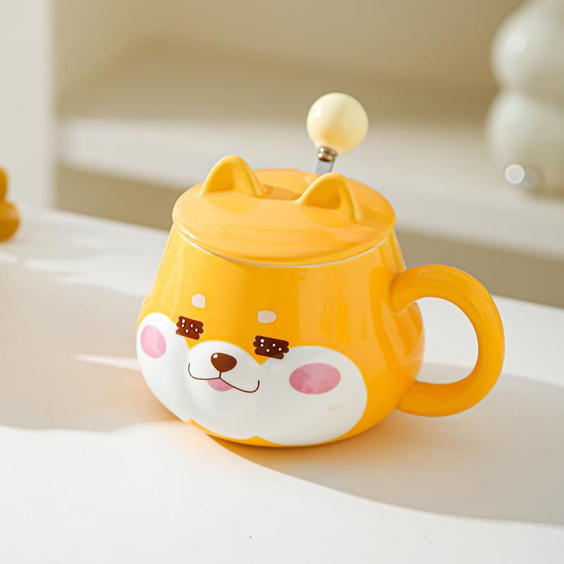 Милая керамическая чашка для воды Супер милая креативная чашка для воды с крышкой Шиба-ину Высокий внешний вид Подарок на день рождения Пара Домашняя офисная чашка