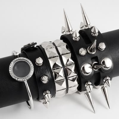 1 шт. Панк Готика Рок Клыкастые Шипы Заклепки Конические Шипы Кожаный Браслет-Манжета Для Мужчин Хип-Хоп Женщин Массивный Браслет на Запястье Pulseras Украшения