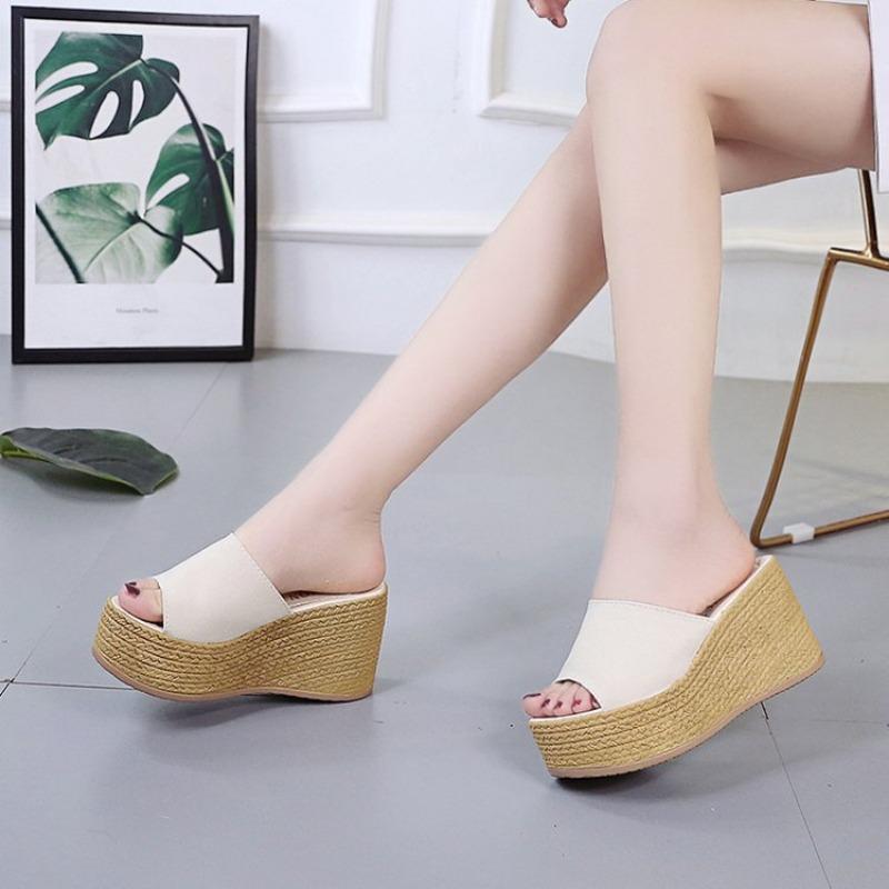 Элегантные женские тапочки на платформе, женские летние кожаные женские туфли на высоком каблуке, уличные нескользящие повседневные пляжные сандалии на каблуке, женская обувь