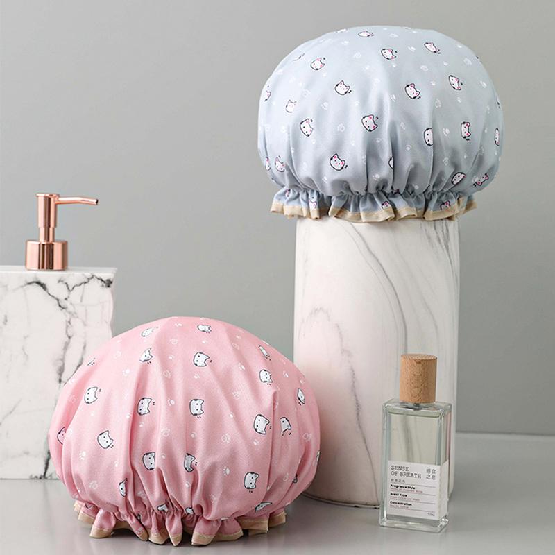 Double-Layer Kitchen Lady Light Oil Fume-Proof Cap Shower Cap Waterproof Adult Women Shower Bath Cap Shampoo Cap Cute Glitter