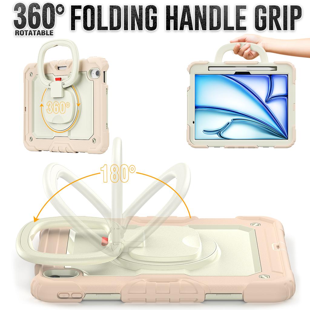 Для iPad Эйр 11 (2025)/(2024) Чехол-ручка с подставкой и слотом для ручки ПК + силиконовый чехол для планшета с ремешком