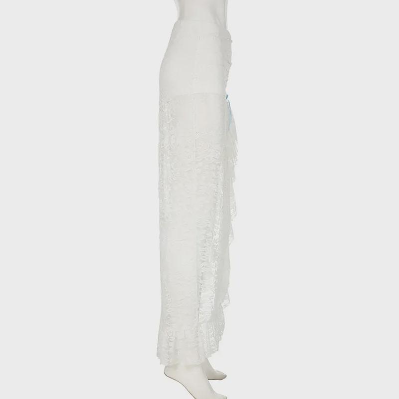 2024 Elegant Lace Slit Skirt with Bowknot & Ruffles