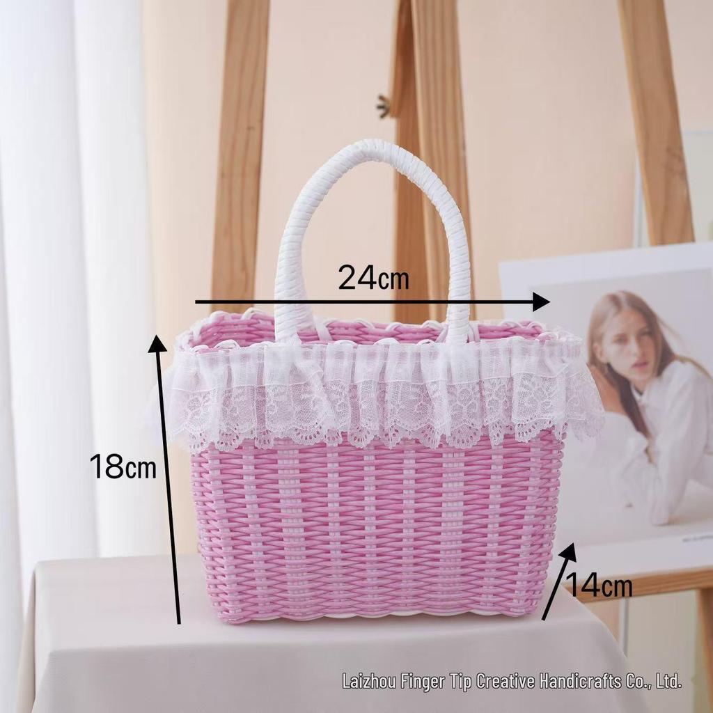 Красочная плетеная пластиковая корзина: Ручной сувенирный подарок, Имитация ротанга, Женская корзина для ванной и хранения