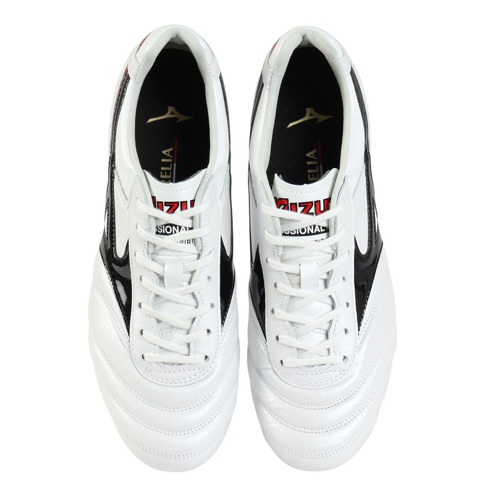 Soccer Cleats Mizuno Morelia II Short Tongue 2E Width Genuine Leather White x Black P1GA250109