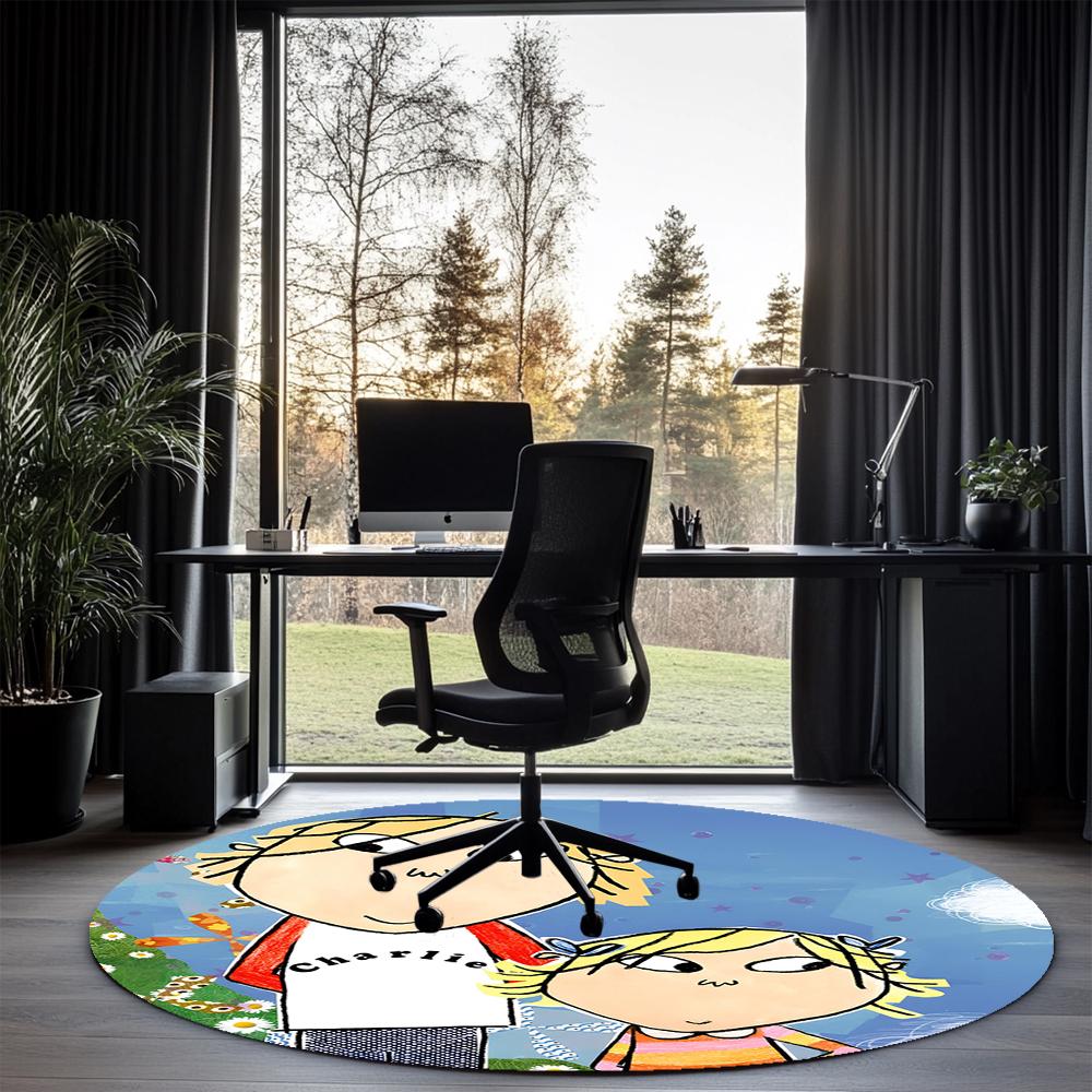 Charlie and Lola Printed Round Rug Carpet Chair Rug Area Rug Entryway Doormats,for Office Chair Living Room Bedroom Kitchen Room.