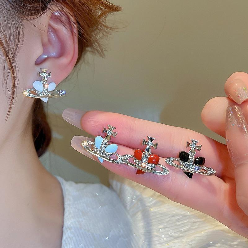 Модные серьги Сатурн в форме сердца с маслом и цирконием, милые женские легкие роскошные вечерние ювелирные аксессуары, подарки