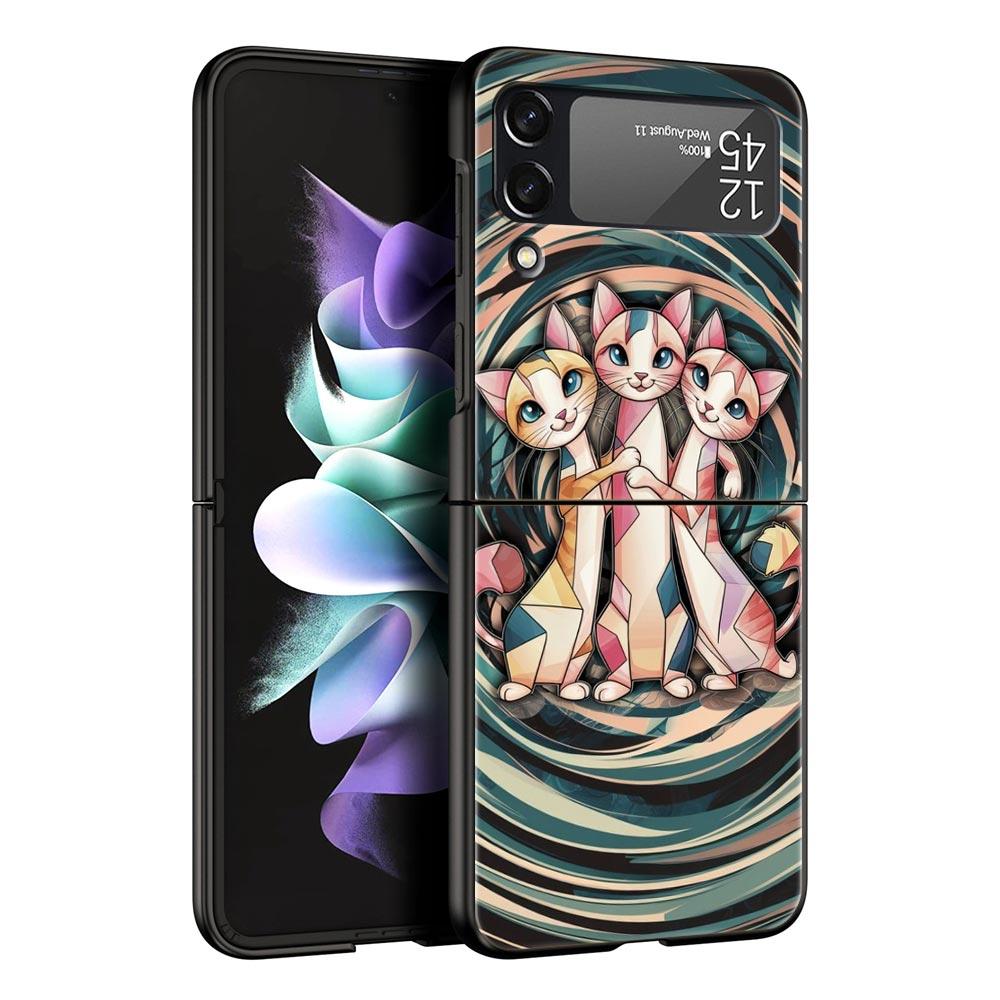 Яркий дизайн с кошкой, жесткий ПК чехол для телефона Samsung Galaxy Z Flip 7 6 5 4, черная крышка для Galaxy Z Flip 3, складной корпус, Fundas