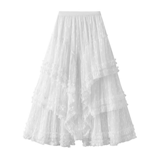 Женская юбка-торт, эластичная, с высокой талией, асимметричная, жаккардовая, фатиновая юбка, однотонная