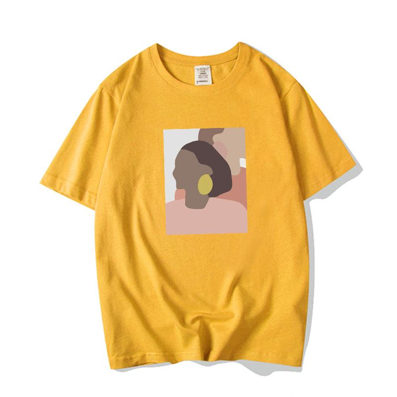 Hirsionsan модная женская футболка с абстрактным рисунком 2021, новые хлопковые футболки с эстетическим принтом, свободные базовые женские топы с короткими рукавами