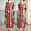 2025 Women Spring Loose Dress Plus Size Basic Beach Printing Floral Casual Long Vintage Dress