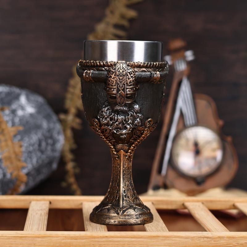 2026 Viking Ship Drakkar Fly Dragon Skull Goblet Stainless Steel Insert Halloween Wine Glass Retro Skull Chalice Cup Shot Glass