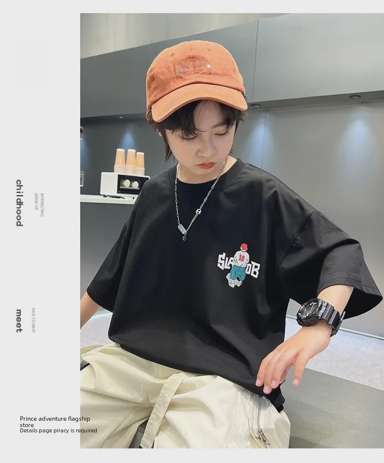 Футболка с короткими рукавами и принтом из чистого хлопка для мальчиков 2023 г.