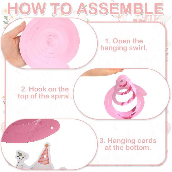 Epakh 20 шт. Один Глупый Гусь Подвесные Спирали на День Рождения Розовые Спирали для Вечеринки Один Глупый Гусь 1-й День Рождения Украшения для Девочек Розовый Бант Гусиные Принадлежности для Вечеринки