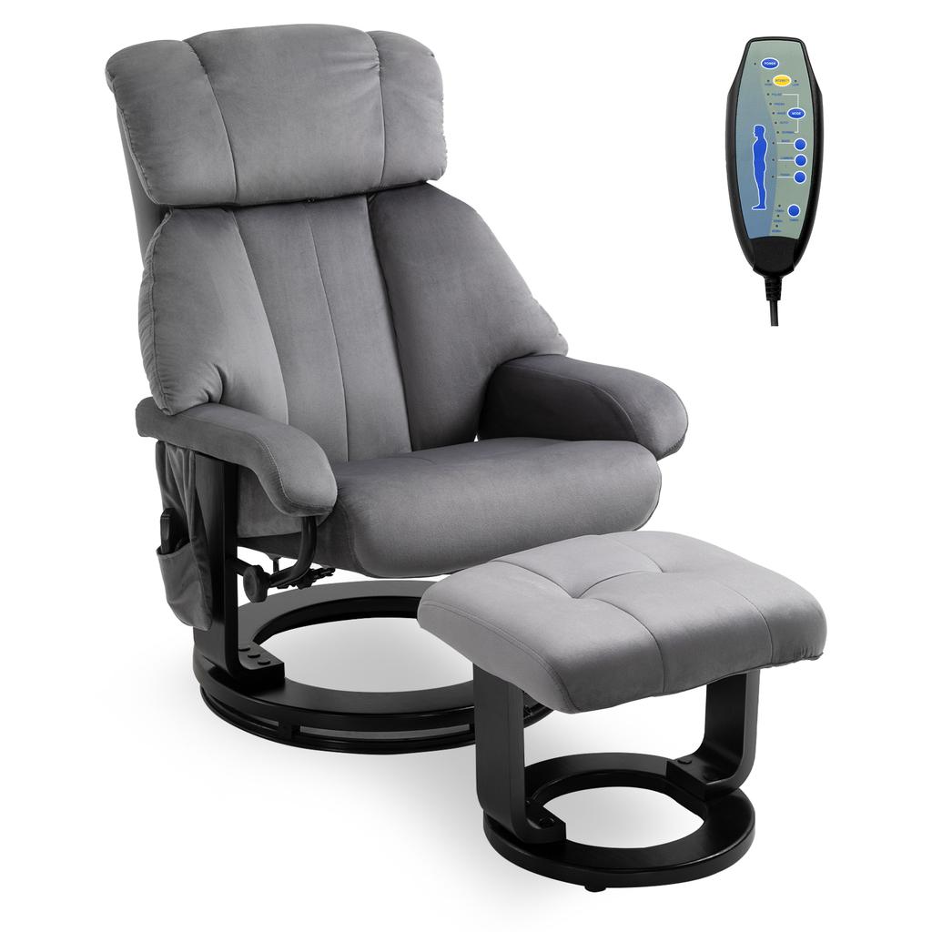 Relax Chair with Stool, Rotatable TV Chair with Oscillating Massage, Reclining Function, Massage Chair with Side Pocket