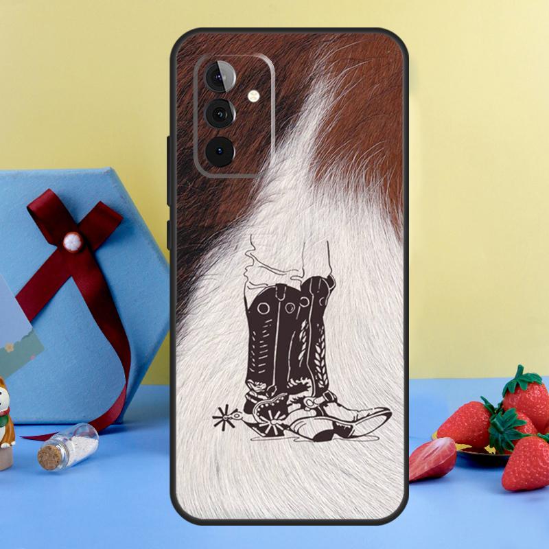 Western Cowgirl Cowboy Boots Cowhide Case For Samsung Galaxy A54 A14 A34 A24 A53 A33 A13 A52 A32 A22 A12 A71 A51 A25 A15 Cover