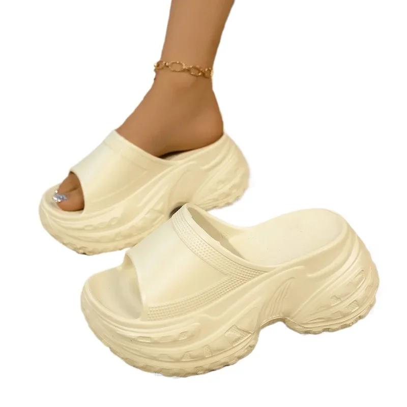 Мода 2025 Лето Женские Однотонные Пляжные Шлепанцы на Платформе с Круглым Носком Легкие Повседневные Сандалии для Улицы Повседневные Шлепанцы Женские Zapatos Mujer