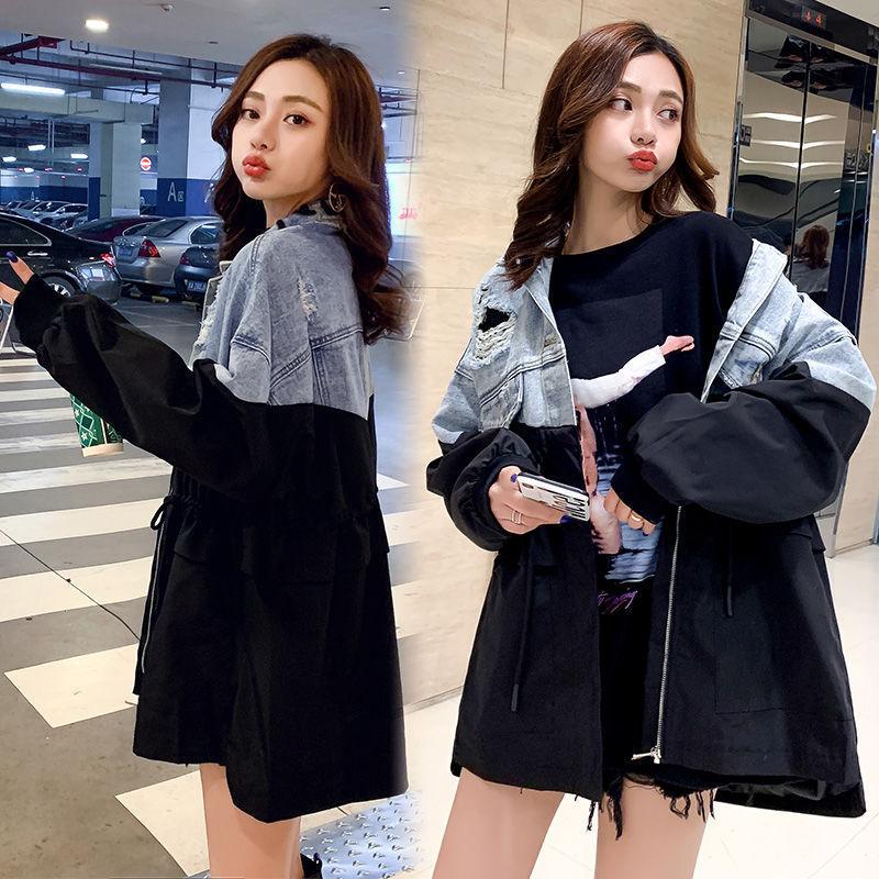 Женская свободная повседневная джинсовая куртка с длинными рукавами