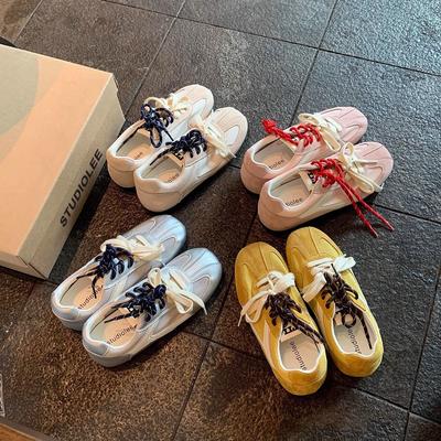 Увеличение роста до 3 см~ 2025 новые конфетные цвета ретро шнурки с мандариновыми утками сетка универсальные повседневные туфли для моральной подготовки женские весенние