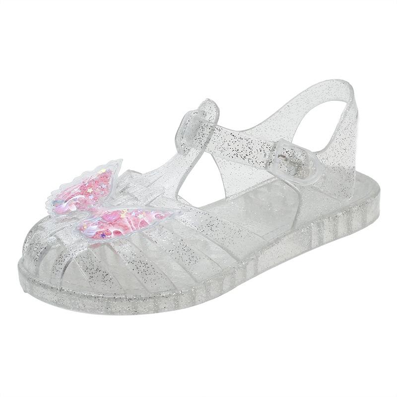 Детские сандалии Crystal Jelly Shoes Flash Butterfly 2024 года, новые летние туфли для малышей, римские туфли, модные сандалии для девочек в саду
