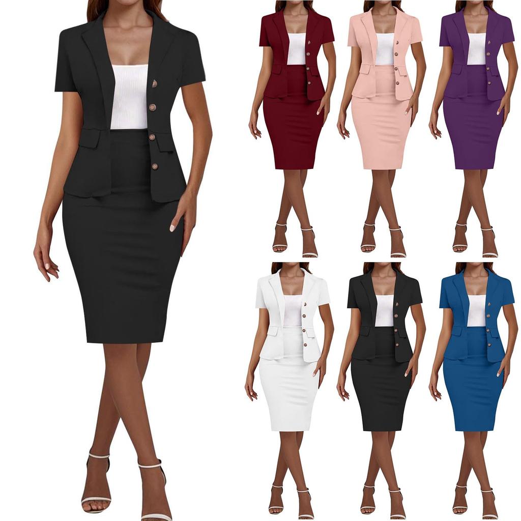 Women's Elegant Casual Outfits For Work Business Costume Pencil Skirt Suit Set