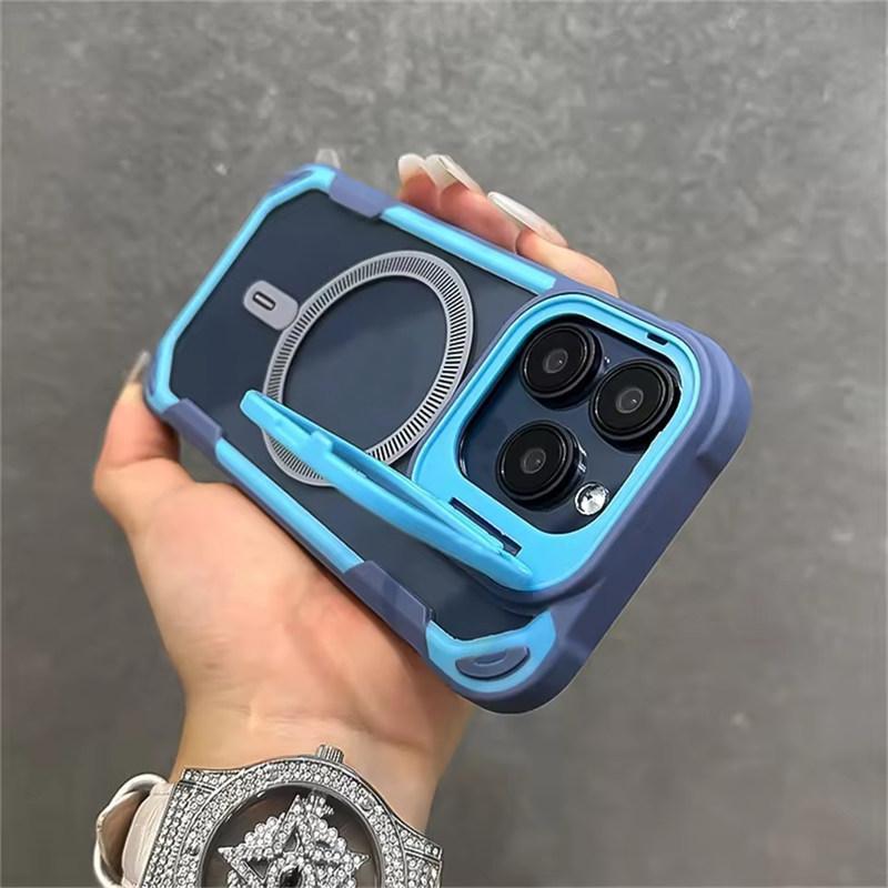 Ударопрочный защитный чехол Armor Stand для iPhone 16 15 14 13 12 11 Pro Max Plus для магнитного беспроводного зарядного чехла Magsafe