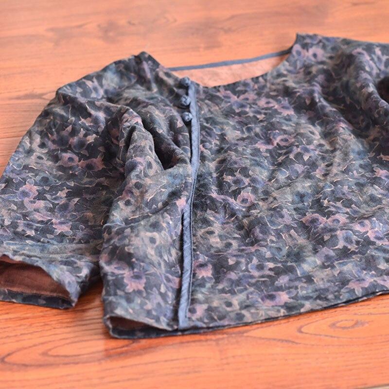 Johnature Women Vintage Button Coats O-neck Long Sleeve Print Floral Loose Clothes Autumn Cotton Linen Casual Coat