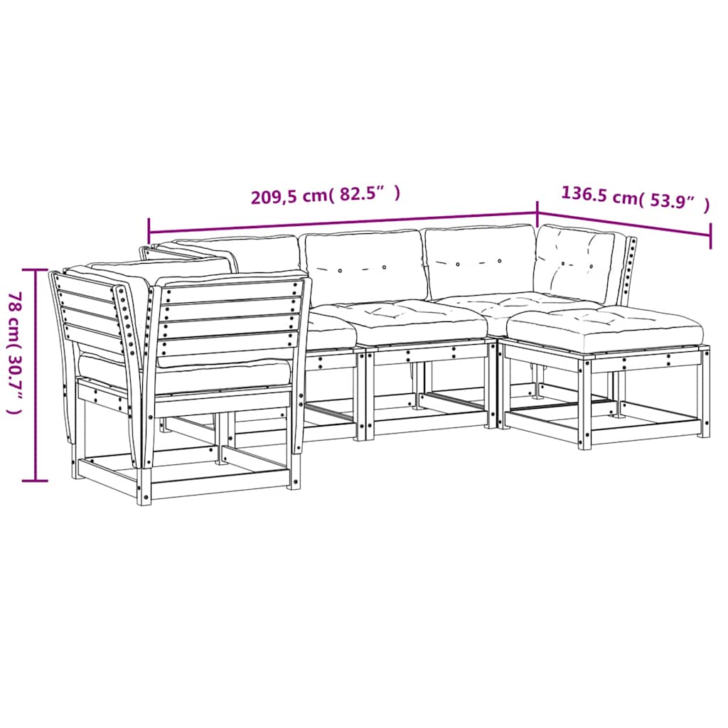 5 Piece Garden Lounge Set with Cushions White Solid Pine Wood