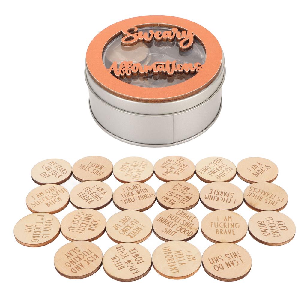 22pcs Mini Sweary Affirmation Discs Humorous Regulate Emotions Wooden Positive Affirmation Chips