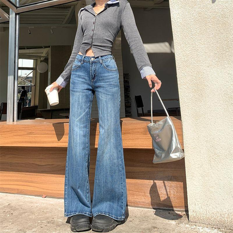 Женские голубые джинсы осенние для невысоких людей с низкой посадкой, свободные брюки, универсальные узкие брюки микроклеш, джинсы для женщин, длинные джинсовые брюки