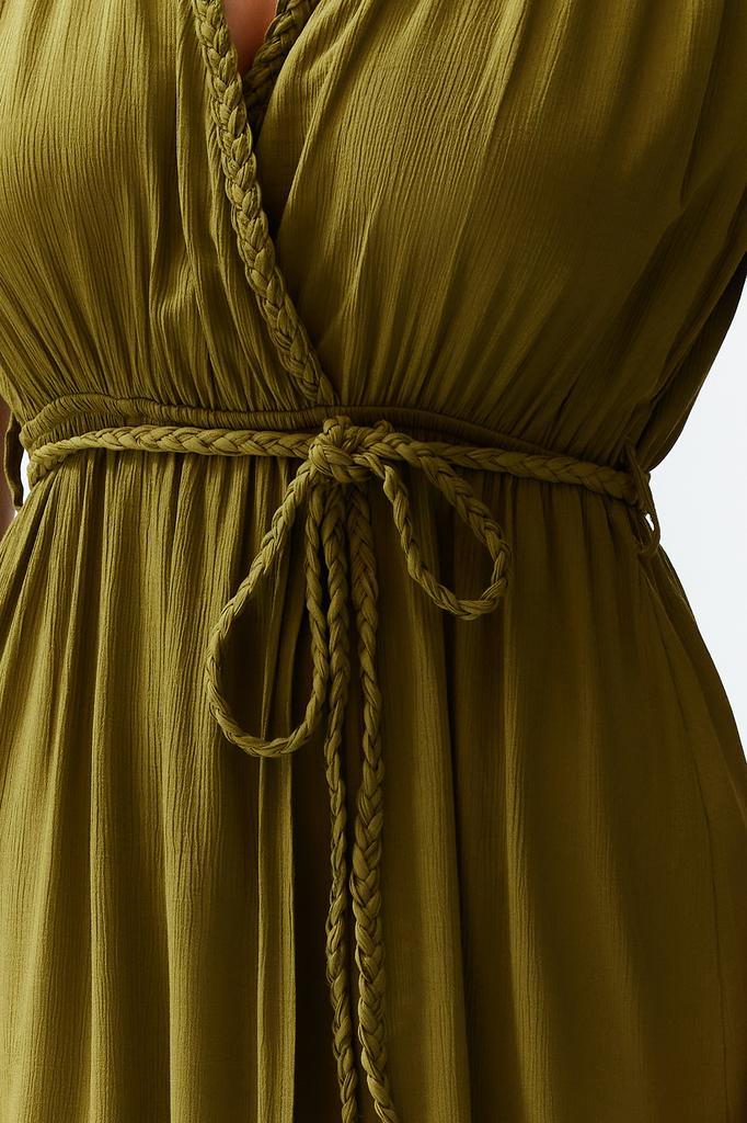 Women's Fashion New Dress Green Maxi Woven Slit Beach Dress