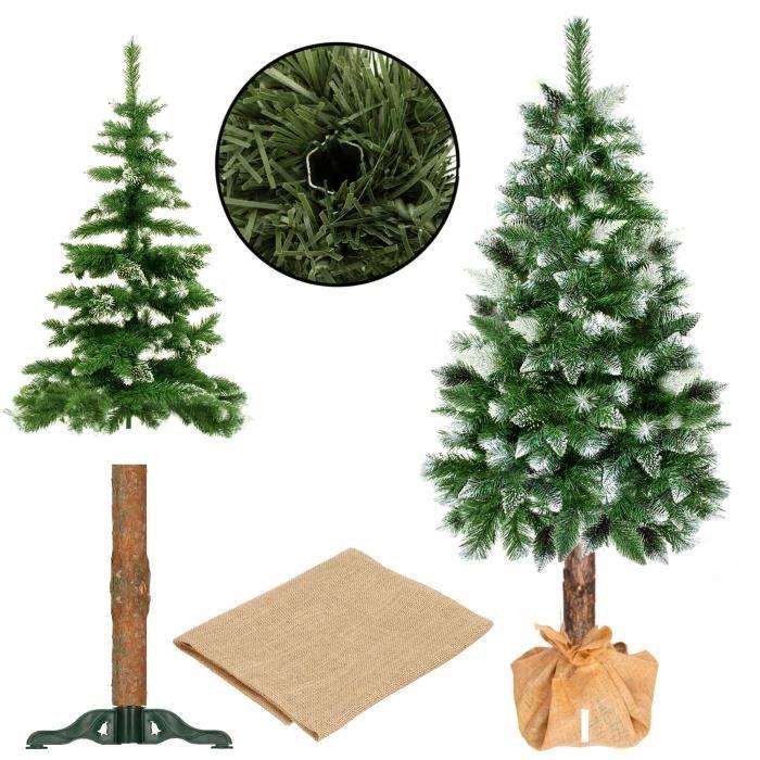 Sapin de Noël artificiel - SPRINGOS - 180 см - Tronc en bois naturalel - Neige artificielle - Pommes de pin