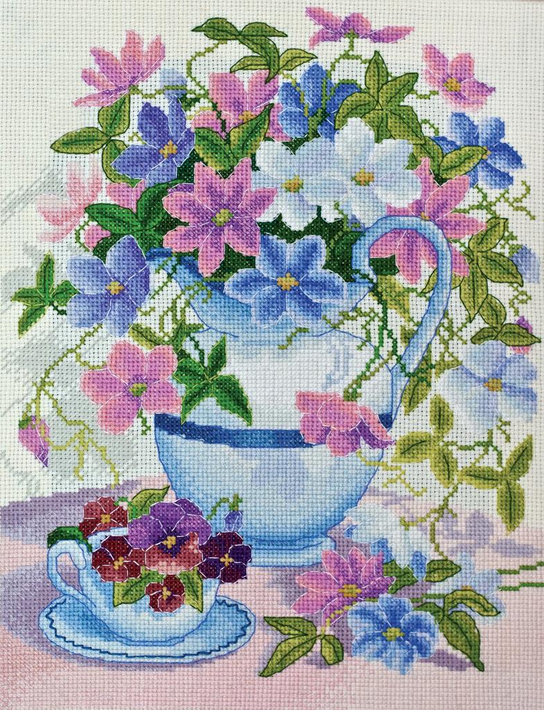 Cross Stitch Kit Abris Art Flowers On a White Background