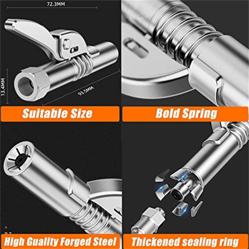 Grease Coupler Quick Lock Nozzle Heavy Duty High Pressure Double Handle Gear Grease Coupler No Oil Leakage Upgraded Version