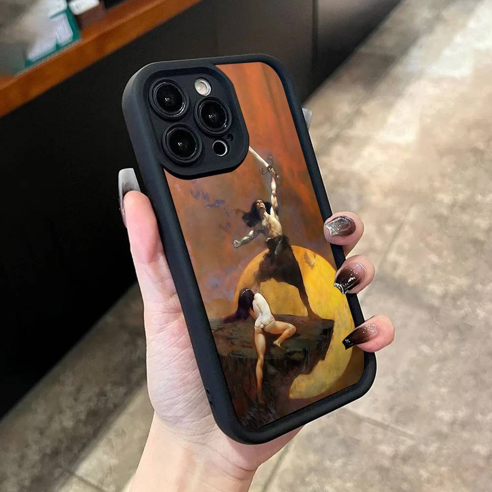 F-Frank F-Frazetta Art Phone Case For iPhone 17,16,15,14,13,12,11,Pro,Max,Plus,X,XS,SE4,E,Mini Black Thickened border Case