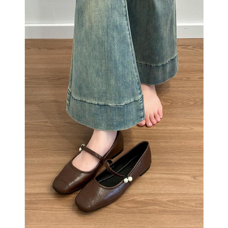 Туфли на плоской подошве Black Pearl Square Head, нежные вечерние туфли во французском стиле, женские туфли в стиле ретро Mary Jane