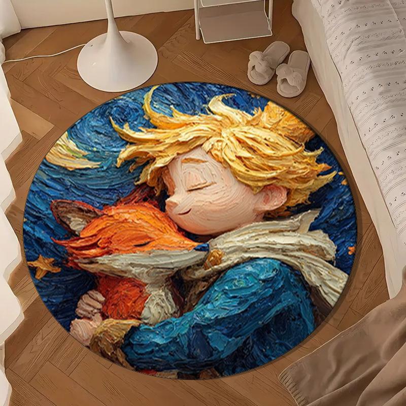 Prince's Nightly Embrace Round Rug for Livingroom,Bedroom, Palyroom, Chair Rug, Area rug, Circle Carpet, Large Size Fan Christmas gift