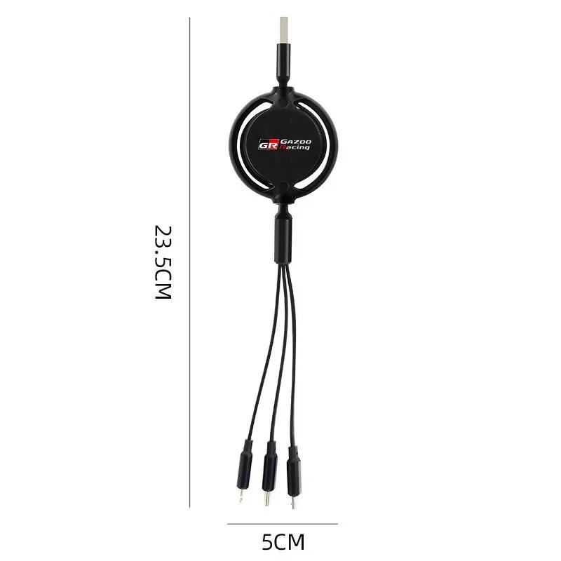 Автомобильный выдвижной Micro Data кабель 3 в 1 USB Type C, быстрая зарядка 100 Вт для Toyota GR Sport Gazoo Racing RAV4 C-HR Mirai
