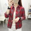 Women's Spring and Fall Long-sleeved Plaid Lapel Shirt Korean Retro Casual Bottoming Shirt