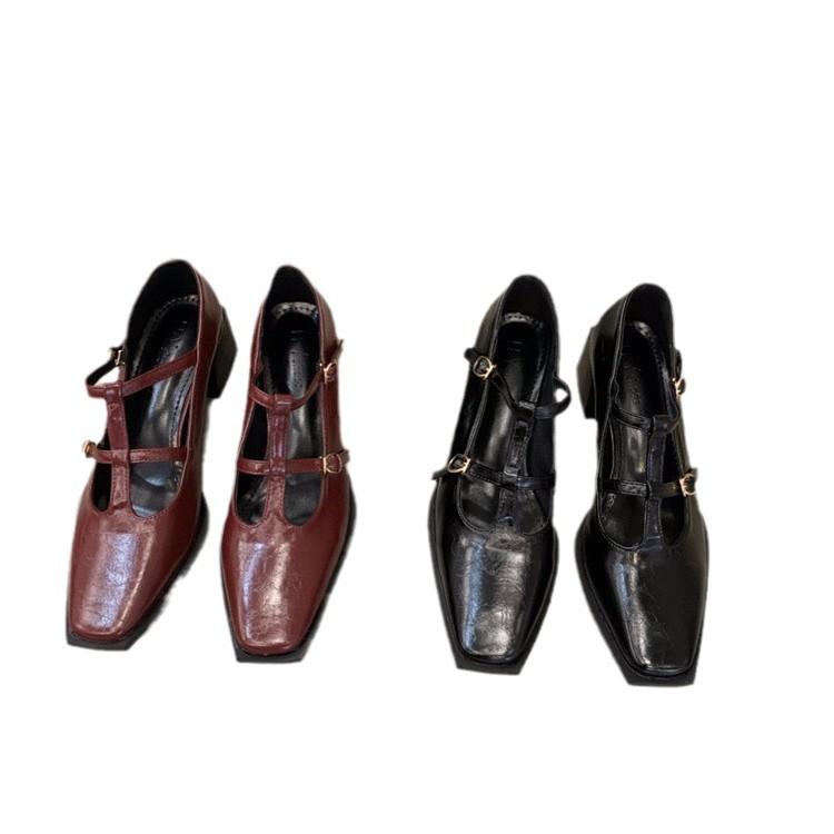 Высококлассные маленькие кожаные туфли на толстом каблуке, туфли-лодочки с открытым вырезом и квадратным носком, туфли на высоком каблуке, женские туфли Мэри Джейн на раннюю весну