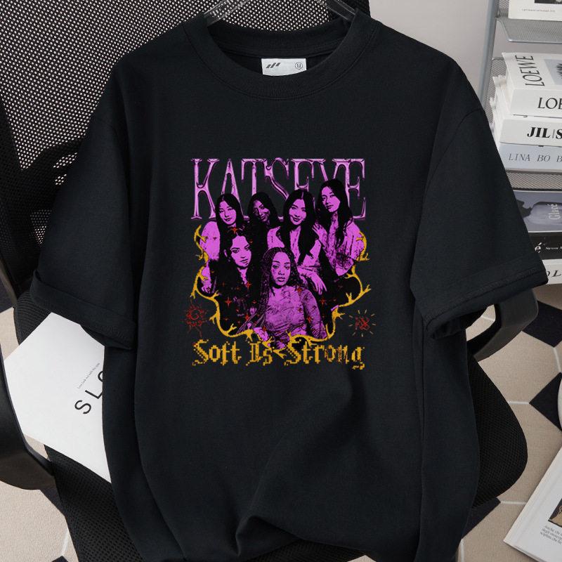 Best-selling Korean Girl Group Katseye Printed T-shirt Short-sleeved Fashionable Casual Adult and Children's Top