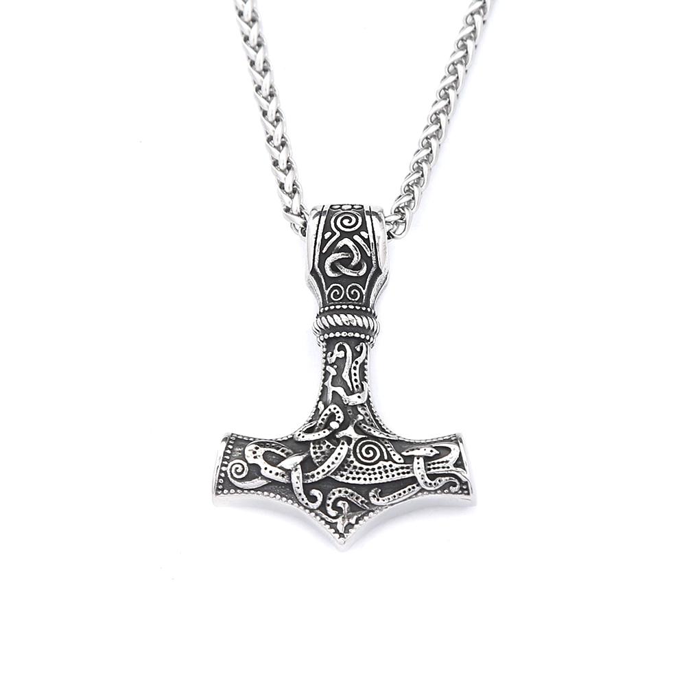 Vintage Classic Vikings Thor Mjolnir Hammer Pendant Necklace Men's Stainless Steel Nodic Amulet Pagan Jewelry Gifts