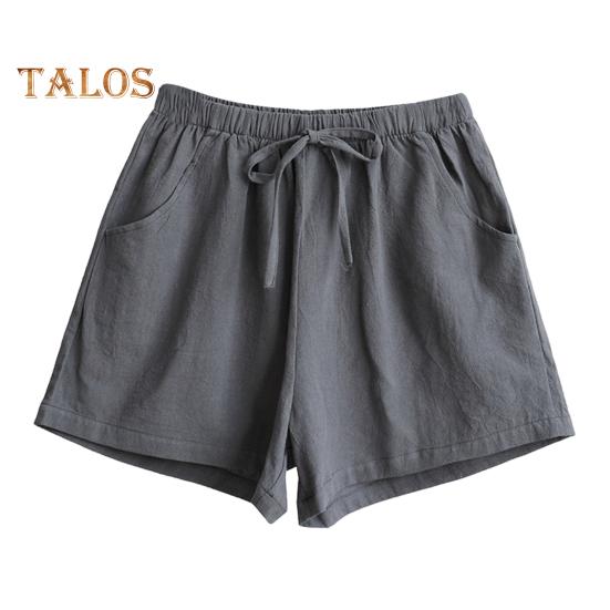 Летние женские шорты трапециевидной формы на шнуровке с высокой эластичной резинкой на талии, однотонные, свободные боковые карманы, плиссированные, повседневная домашняя одежда, спортивные короткие шорты