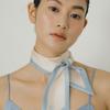 AVVINA PELLE Long Twilly Silk Scarf - Baby Blue/Cream