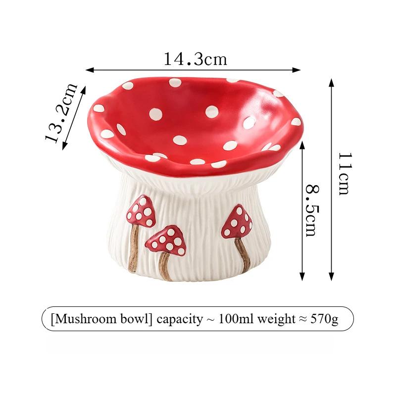 Elevated Raised Cat Bowl Cute Mushroom Cat Water Food Bowl Ceramic Cat Feeder Raised Wide Shallow kitten Food Dish
