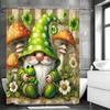 Charming Gnome and Frog Shower Curtain for a Whimsical Bathroom, Featuring an Adorable Gnome in a Green Hat Holding