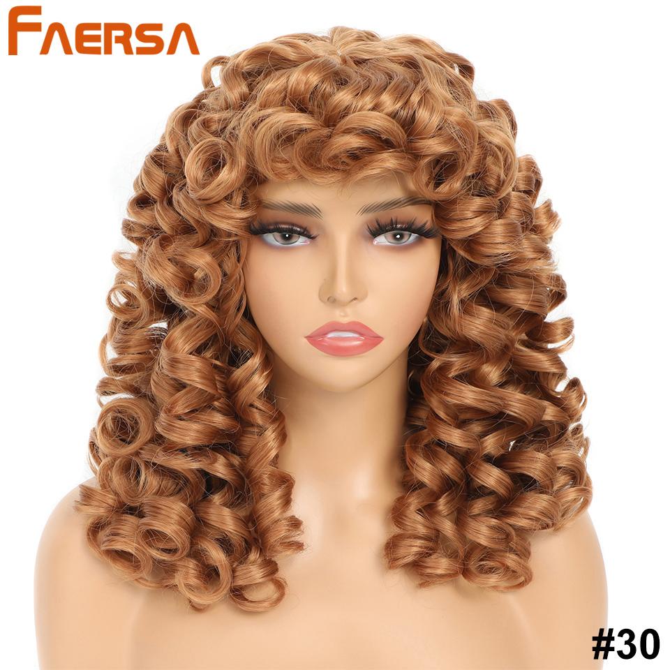 Short Black Curly Wig with Bangs for Women Synthetic Hair Cosplay Wigs Loose Curly Red Brown Ginger Glueless Natural 18 Inch Afro Wig