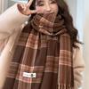Retro Style High-end Atmosphere Plaid Scarf Women's Autumn and Winter Versatile Imitation Cashmere Scarf Shawl