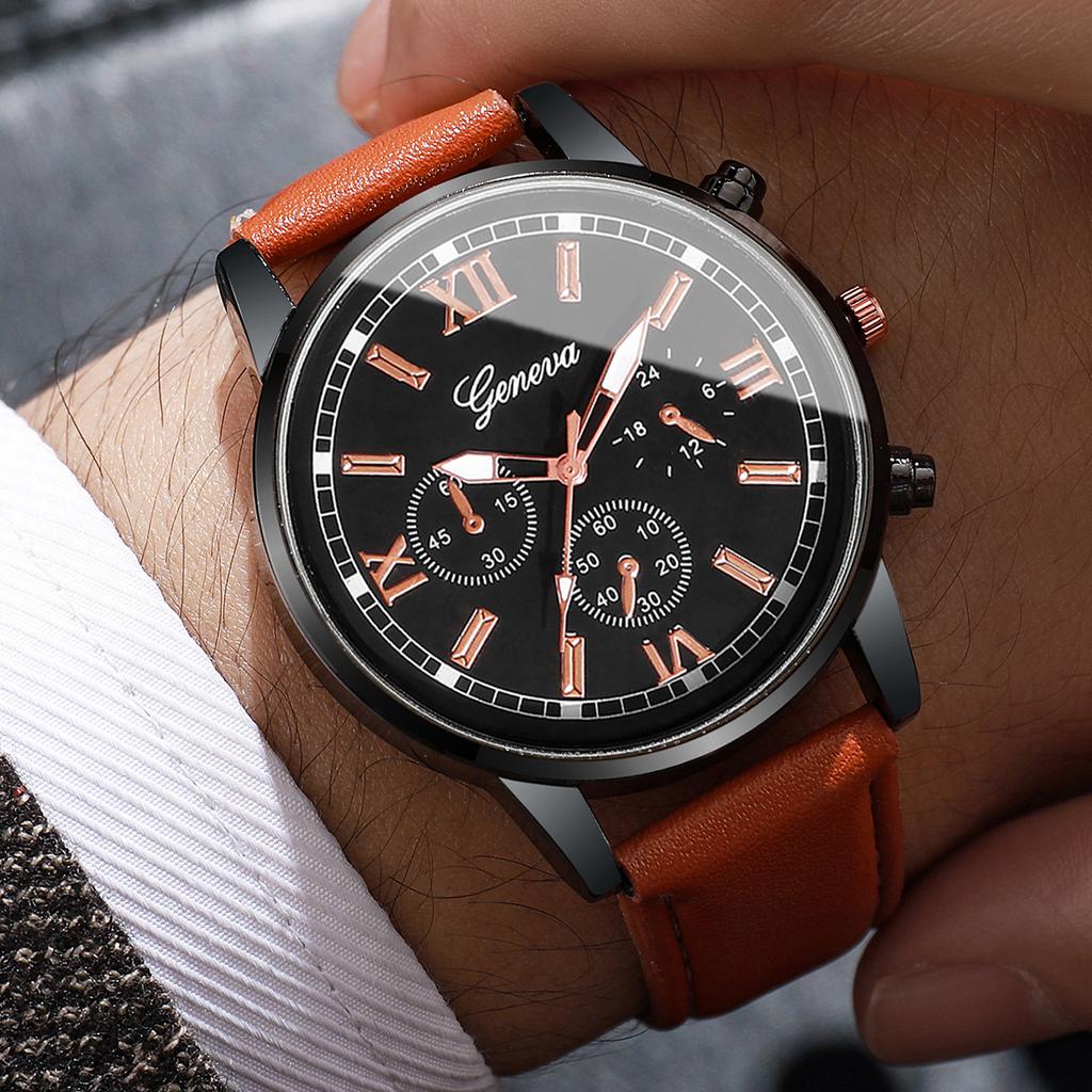 2/4/6 шт./набор Мужской набор часов Модный Повседневный Деловой стиль Мужской темперамент Кожаные часы Спортивный стиль часов Без коробки